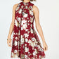 Robbie Bee Women's Floral Metallic Printed Sleeveless Mini Trapeze Dress Red Size 6 Petite
