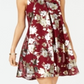 Robbie Bee Women's Floral Metallic Printed Mock Neck Dress Red Size 12 Petite