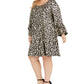 Robbie Bee Women's Plus Long Bell Sleeve Animal Print Dress Black Size 2X