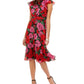 Julia Jordan Women's Ruffle Neck Button Front Tie Waist Dress Red Size 2