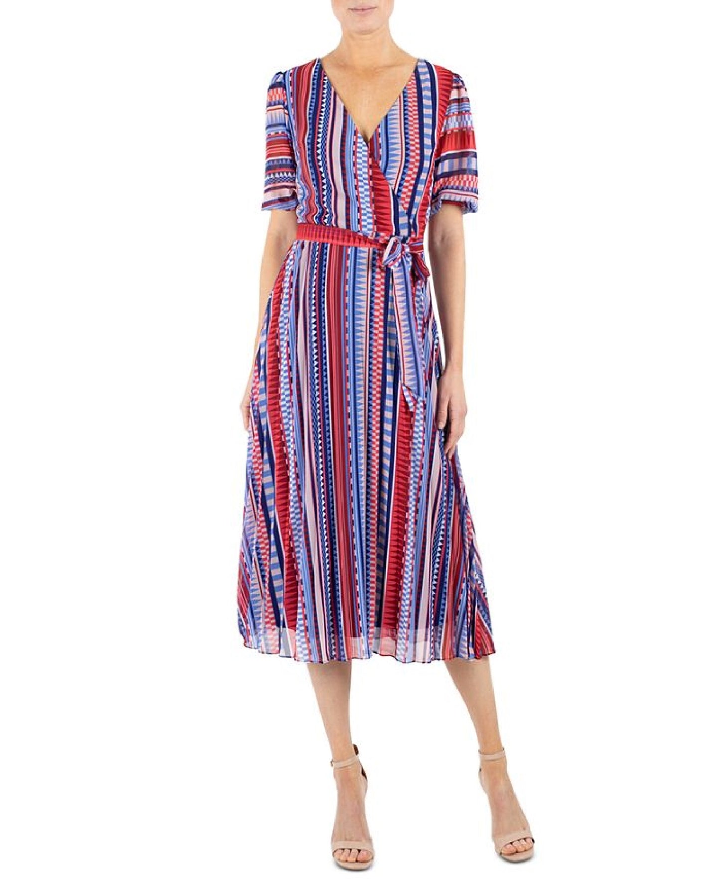 Julia Jordan Women's Geometric Stripe Print Midi Dress Blue Size 8