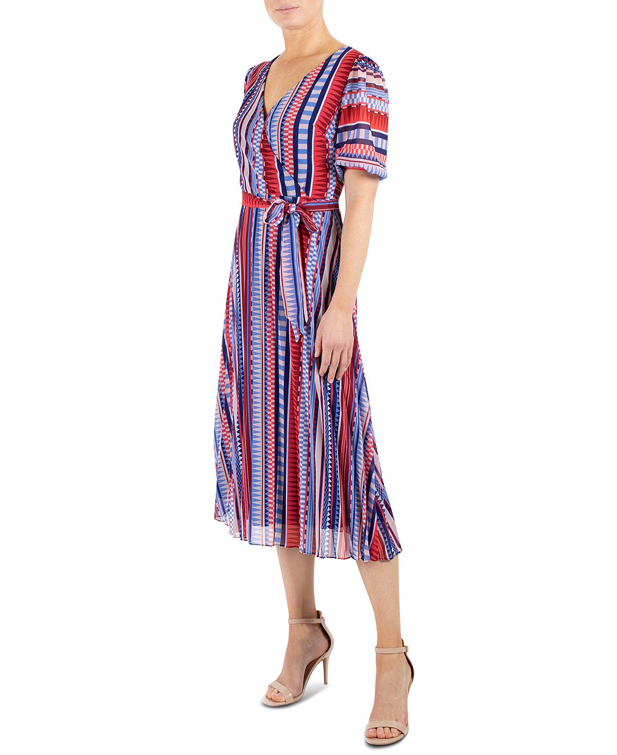 Julia Jordan Women's Geometric Stripe Print Midi Dress Blue Size 8