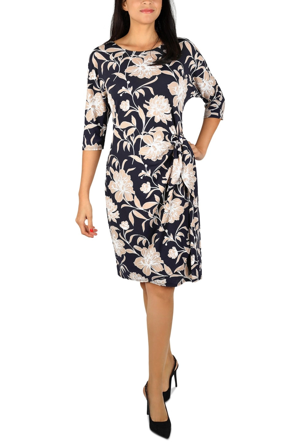 Robbie Bee Women's Floral Print Side Knot Dress Blue Size Petite Large