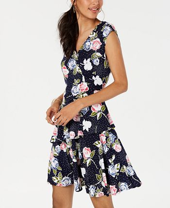 Robbie Bee Women's Triple Ruffle Fit & Flare Dress Blue Size Petite Large