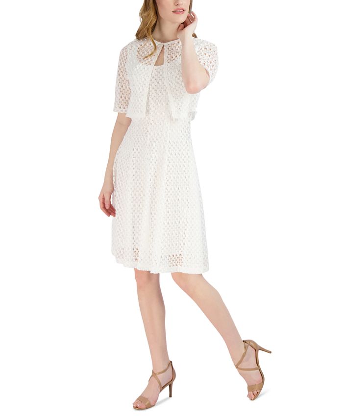 Robbie Bee Women's Lace A Line Dress & Removable Jacket White Size Petite Small