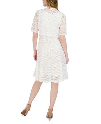 Robbie Bee Women's Lace A Line Dress & Removable Jacket White Size Petite Small