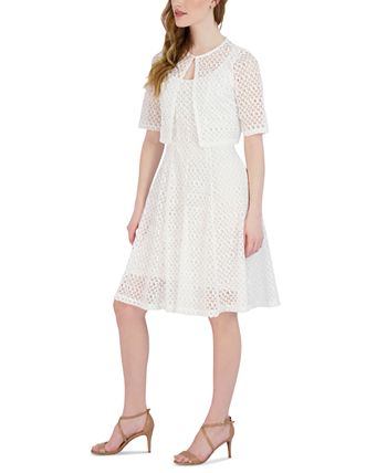 Robbie Bee Women's Lace A Line Dress & Removable Jacket White Size Petite Small