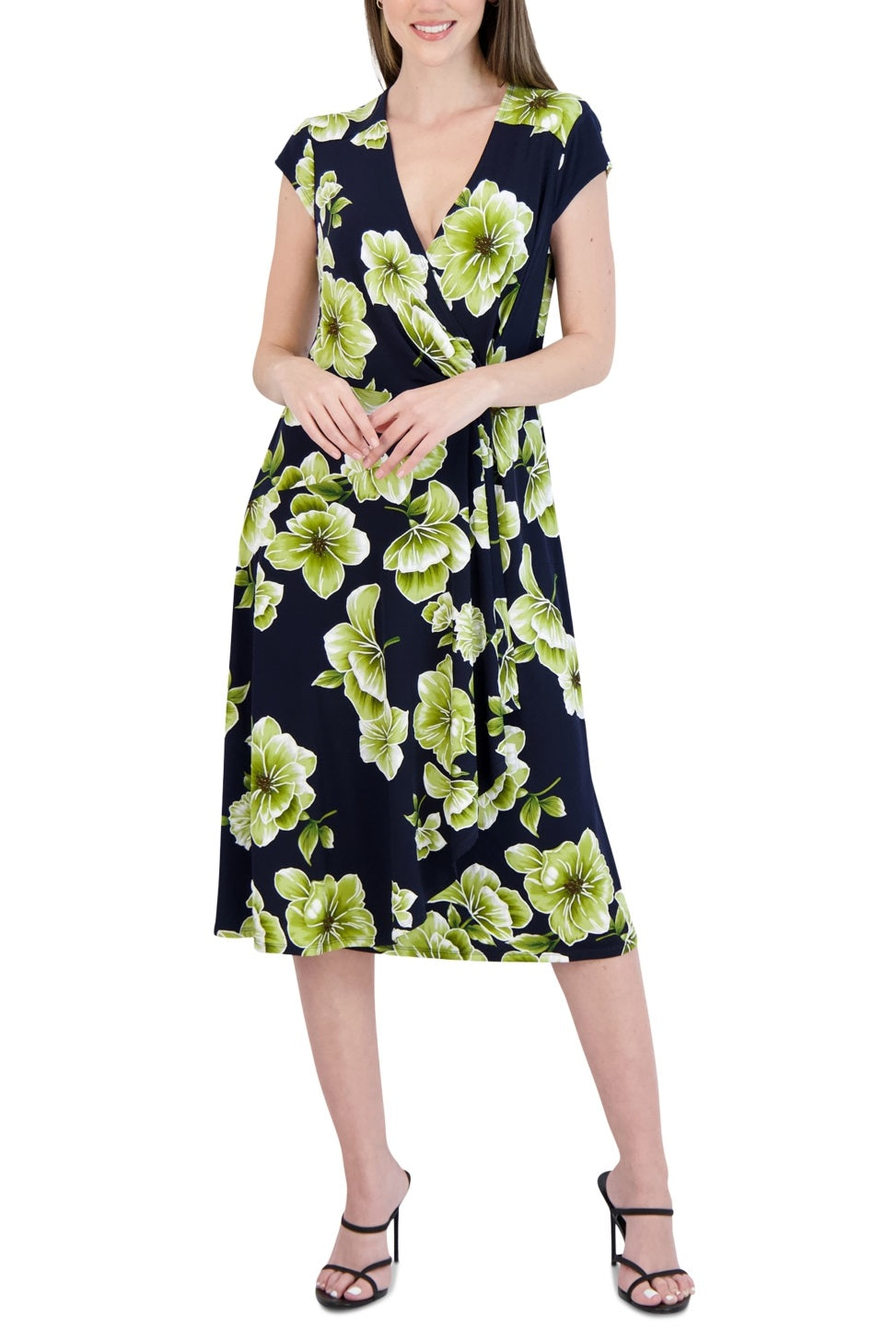 Robbie Bee Women's Side Ring Midi Dress Blue Size Large