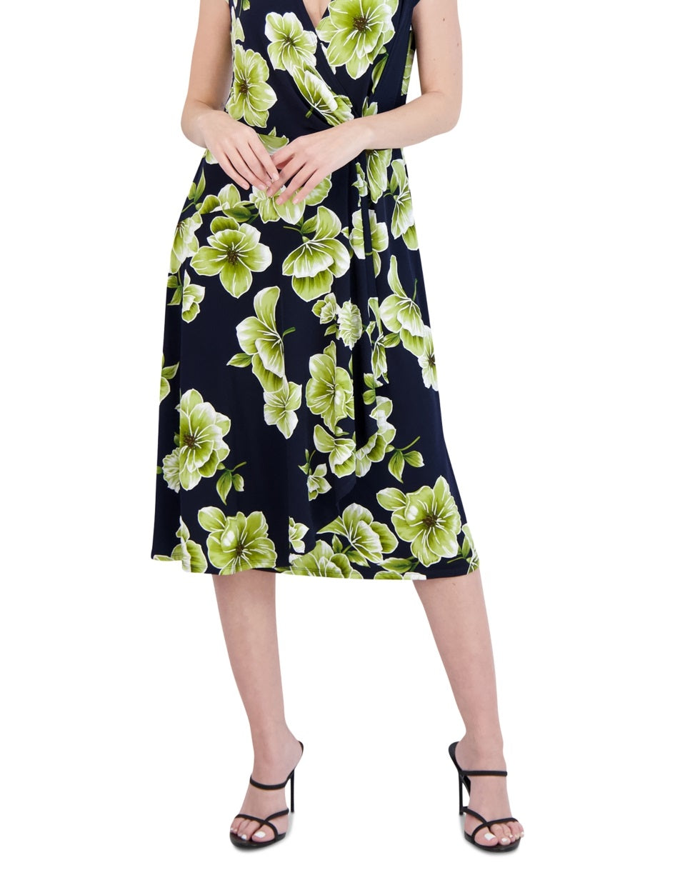 Robbie Bee Women's Side Ring Midi Dress Blue Size Large