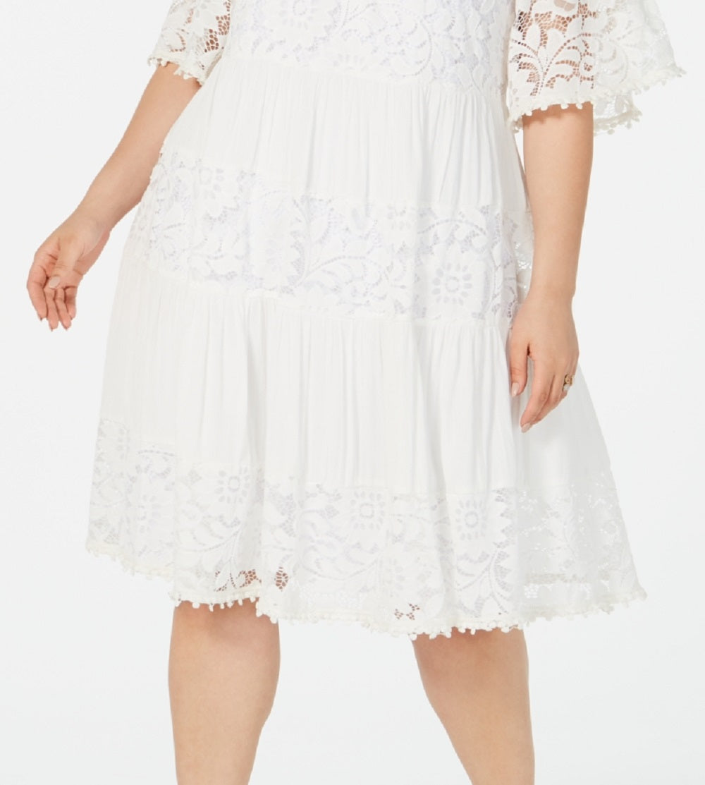 Robbie Bee Women's Lace Cold Shoulder Dress White Size 3X