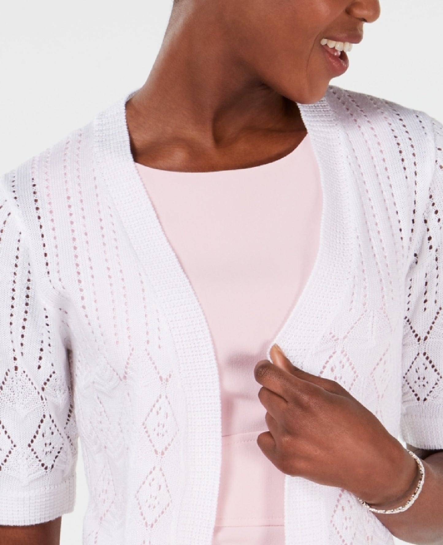 Robbie Bee Women's Short Sleeve Crocheted Shrug White Size Petite Medium