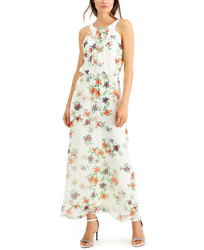 Robbie Bee Women's Chiffon Maxi Dress White Size 12Petite