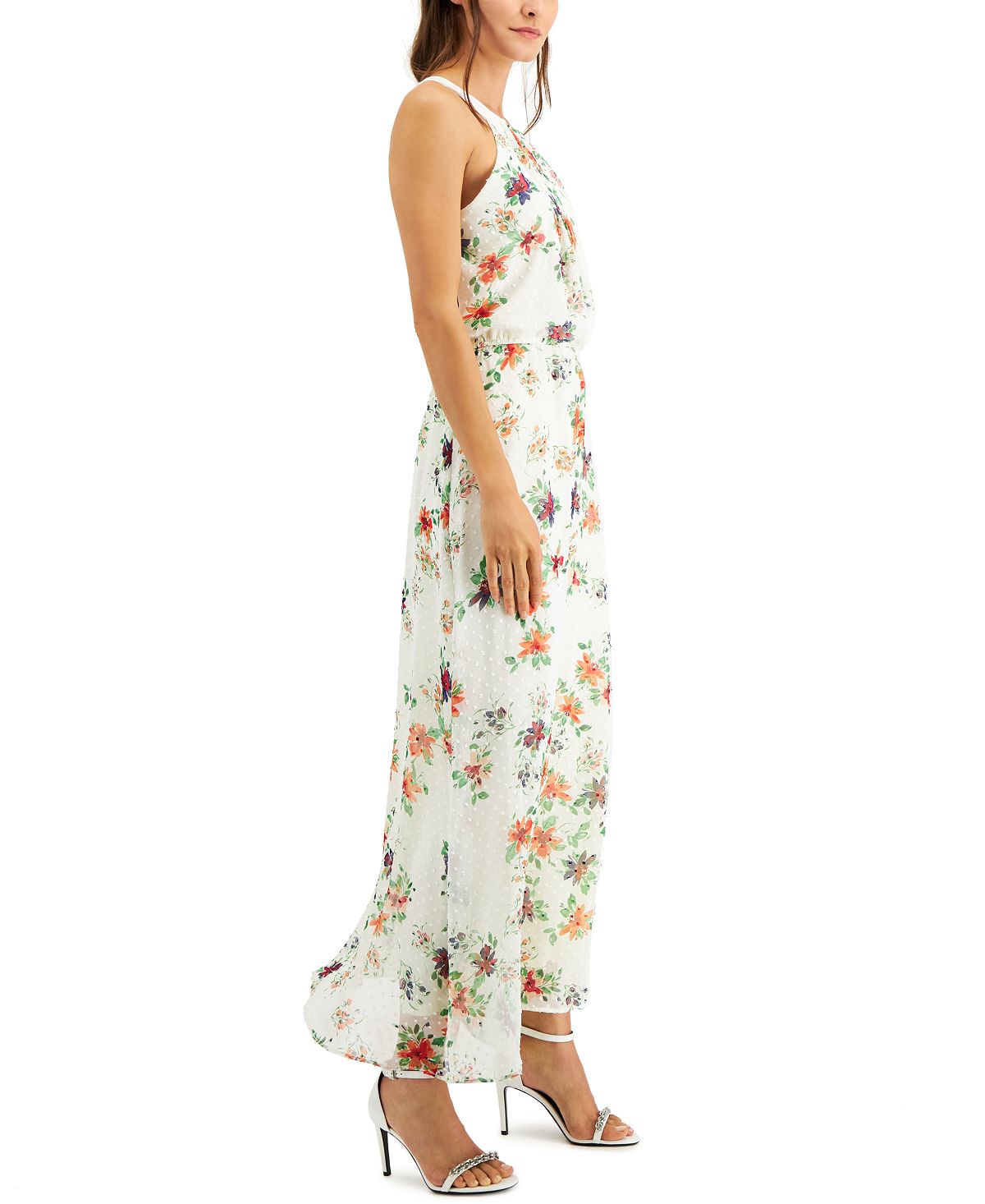Robbie Bee Women's Chiffon Maxi Dress White Size 12Petite