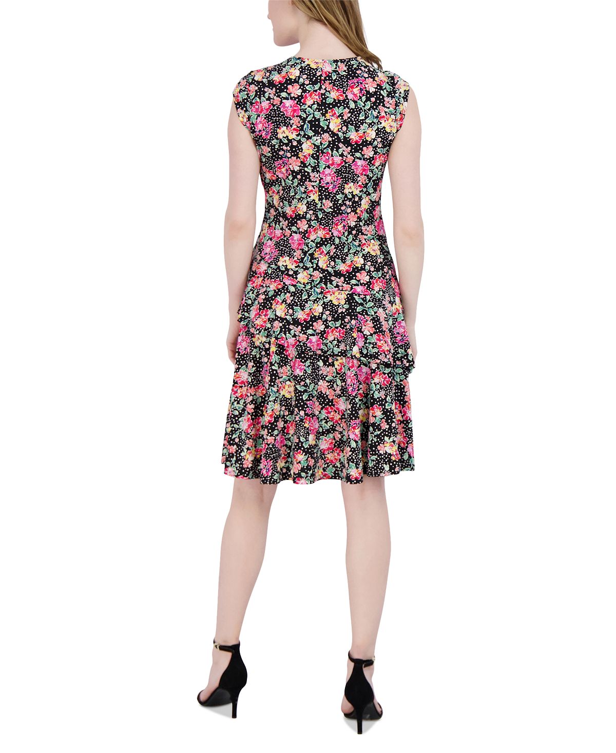 Robbie Bee Women's Ruffle Jersey Dress Black Size Petite Medium