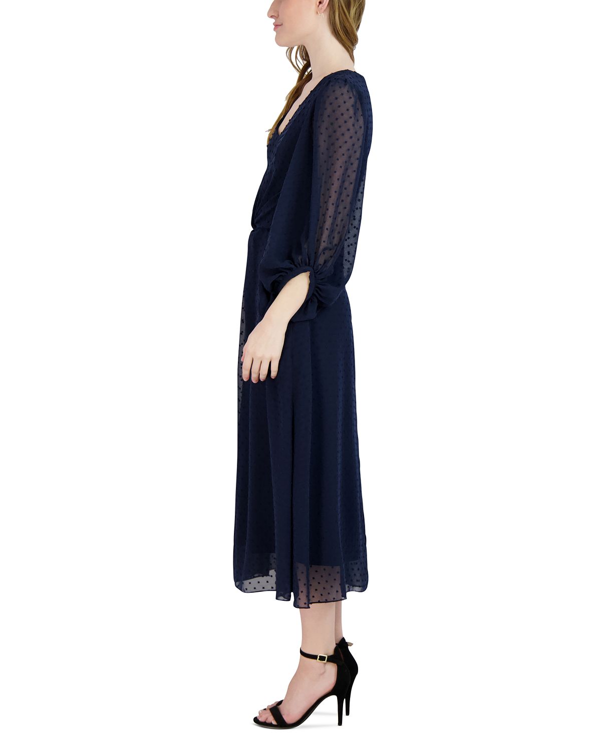 Donna Ricco Women's Clip Dot Midi Dress Blue Size 16