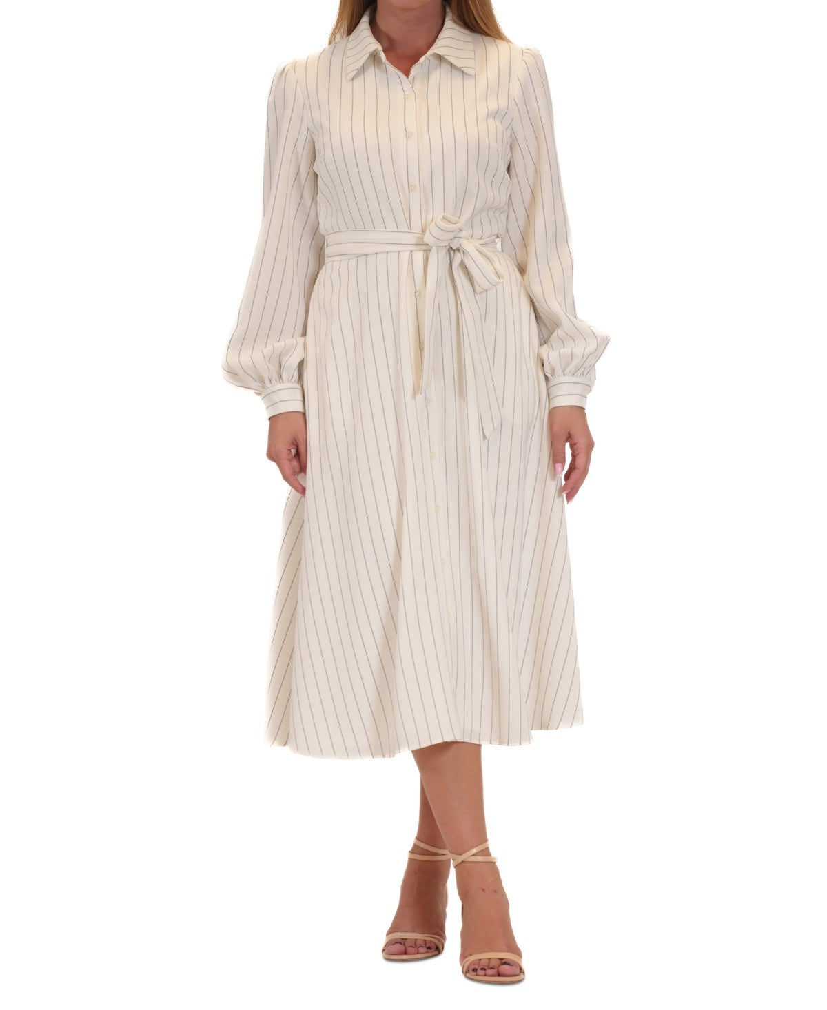 Julia Jordan Women's Collared Button Front Belted Shirtdress Ivory