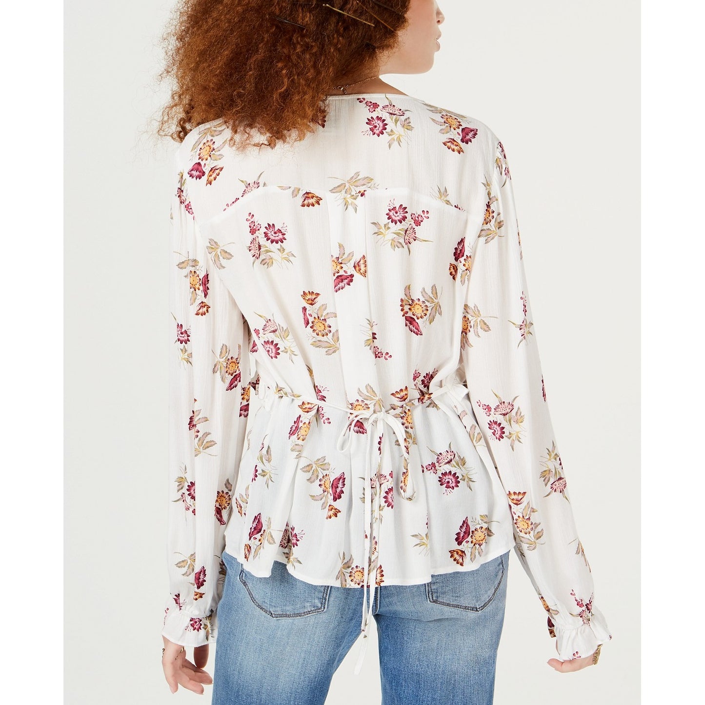 American Rag Junior's Floral Print Ruffle Top White Size X-Small