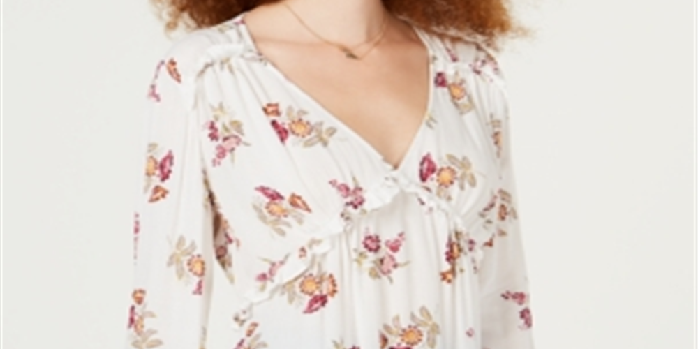 American Rag Junior's Floral Print Ruffle Top White Size X-Small