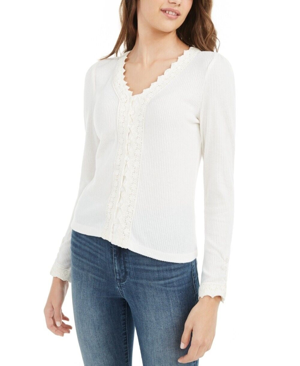 American Rag Junior's Lace Trimmed Button Front Top White Size XX-Large