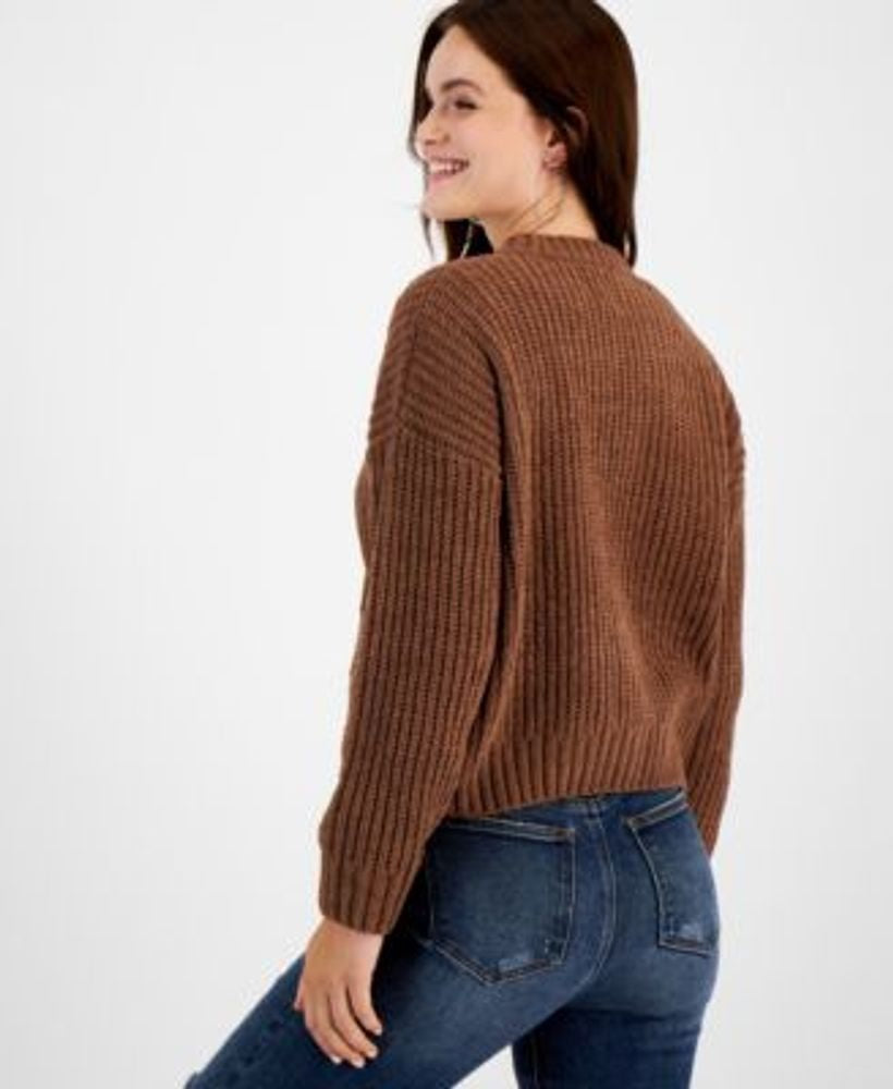 Hooked Up By Iot Junior's Button Front Cardigan Brown Size S