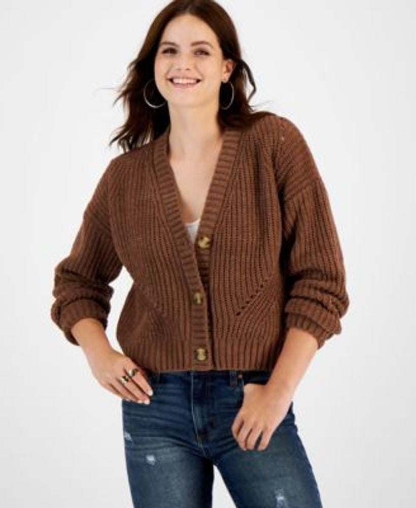 Hooked Up By Iot Junior's Button Front Cardigan Brown Size S