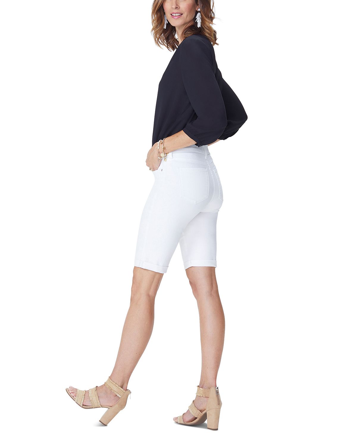 NYDJ Women's Rolled Cuff Shorts White Size 2
