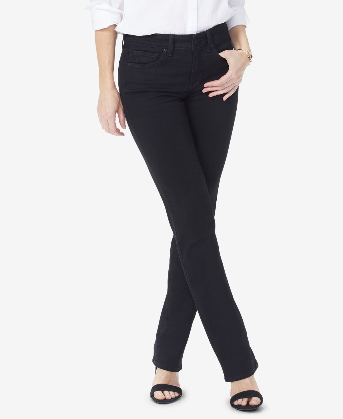 NYDJ Women's Marilyn Tummy Control Straight Leg Jeans Black Size 2Petite