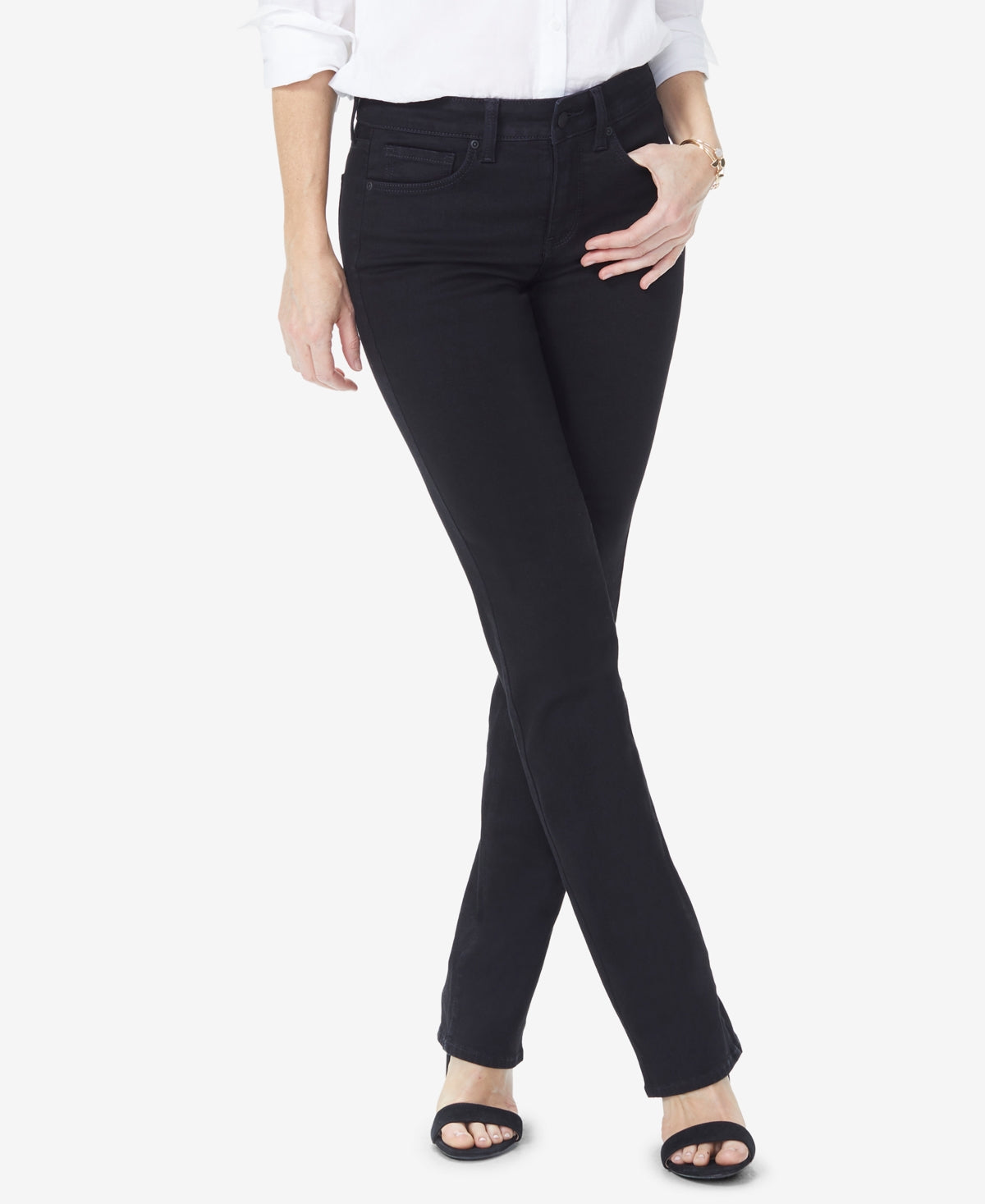 NYDJ Women's Marilyn Tummy-Control Straight-Leg Jeans Black Size 6Petite