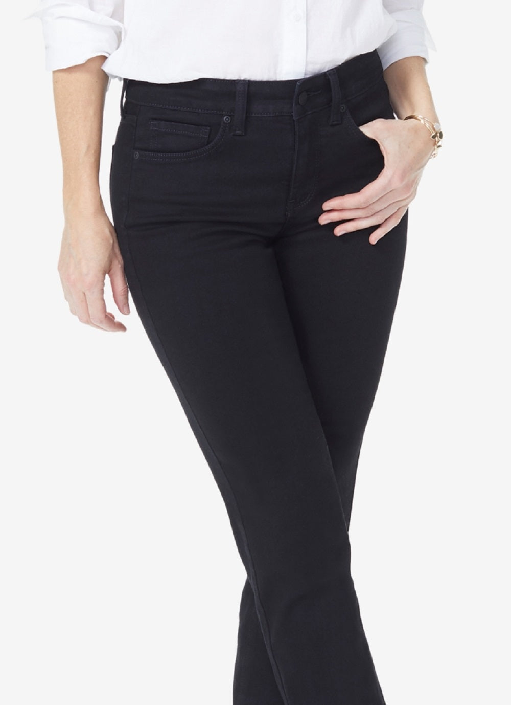 NYDJ Women's Marilyn Tummy-Control Straight-Leg Jeans Black Size 6Petite