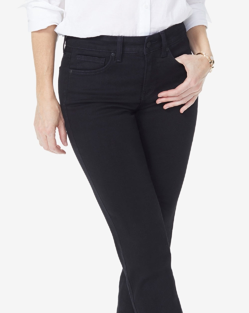 NYDJ Women's Marilyn Tummy Control Straight Leg Jeans Black Size 14 Petite