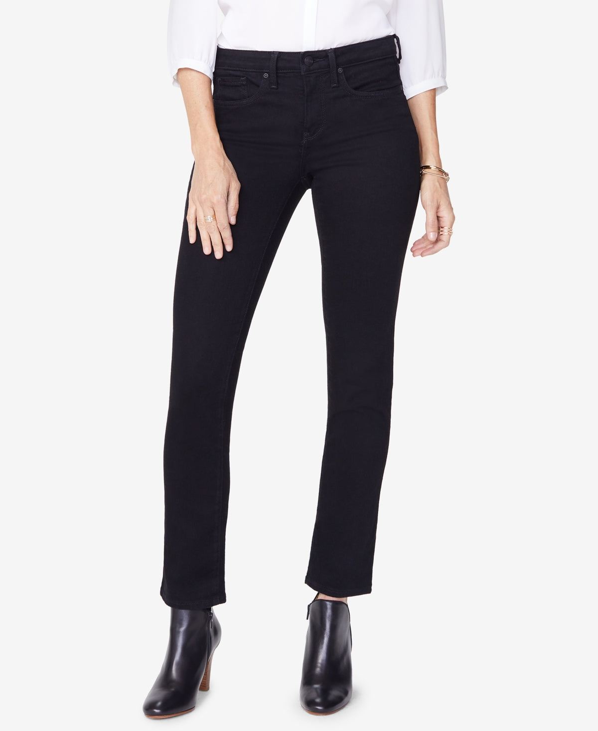 NYDJ Women's Sheri Tummy-Control Slim-Leg Jeans Black Size 14 Petite
