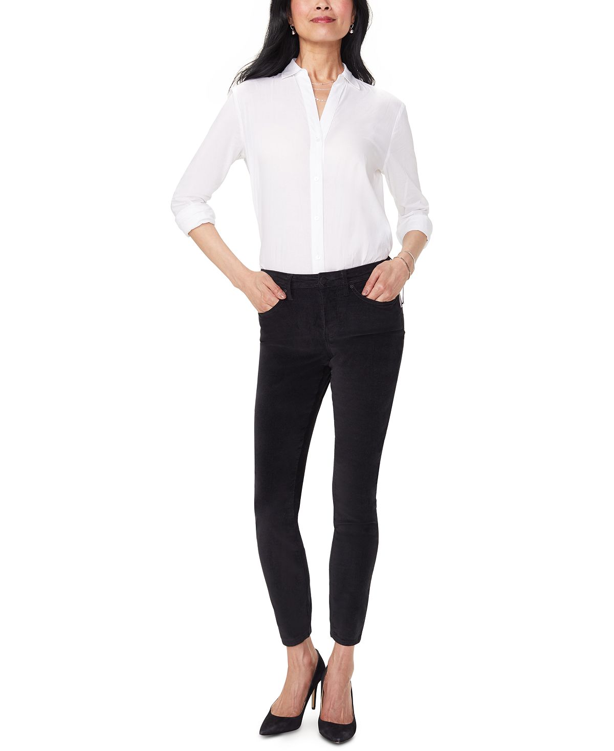 NYDJ Women's Ami Stretch Velvet Skinny Pants Black Size 6