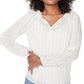 NYDJ Women's Hayward Stripe Regular Peasant Blouse -White  Size Medium