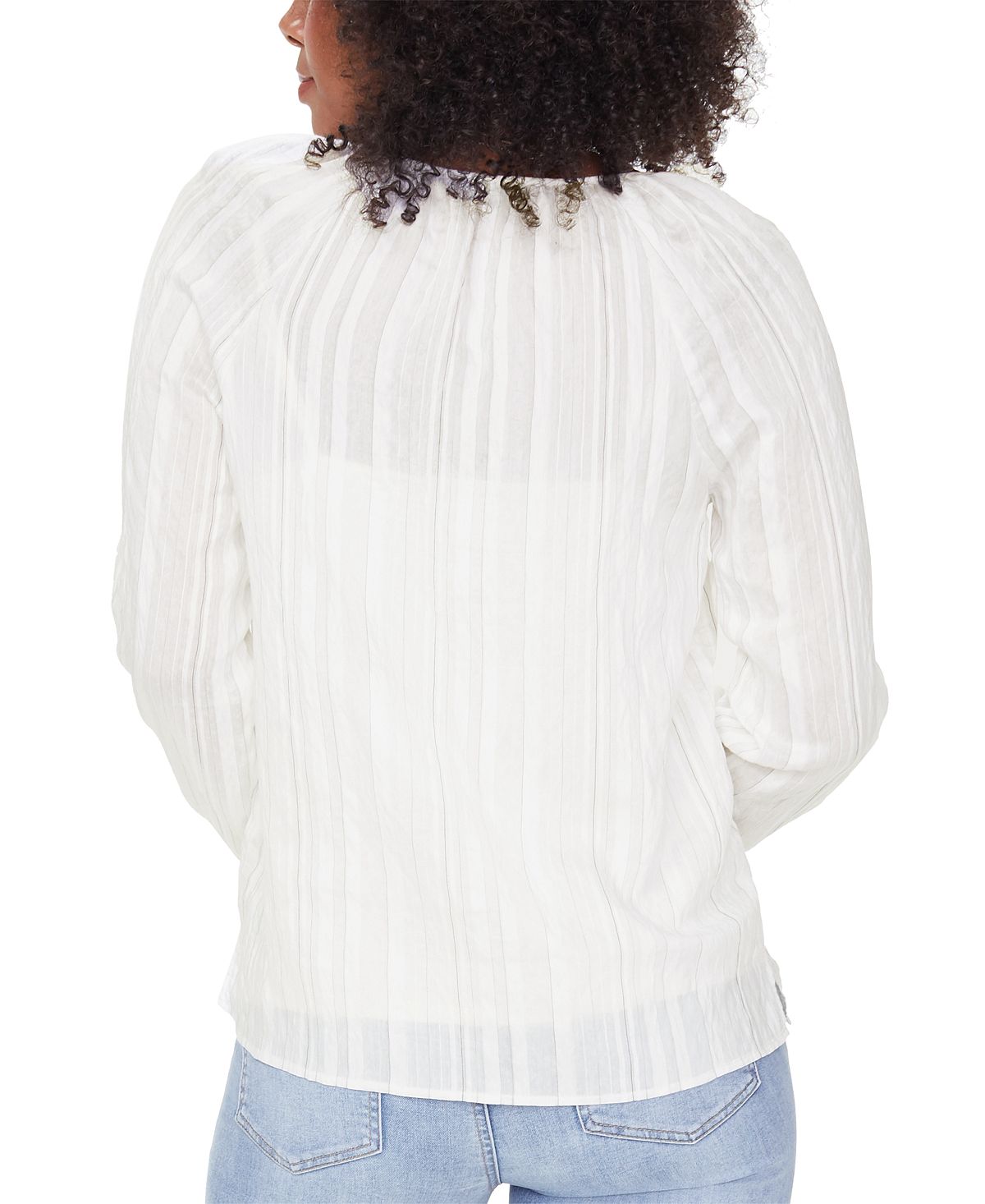 NYDJ Women's Hayward Stripe Regular Peasant Blouse -White  Size Medium