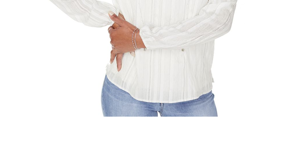 NYDJ Women's Hayward Stripe Regular Peasant Blouse -White  Size Medium