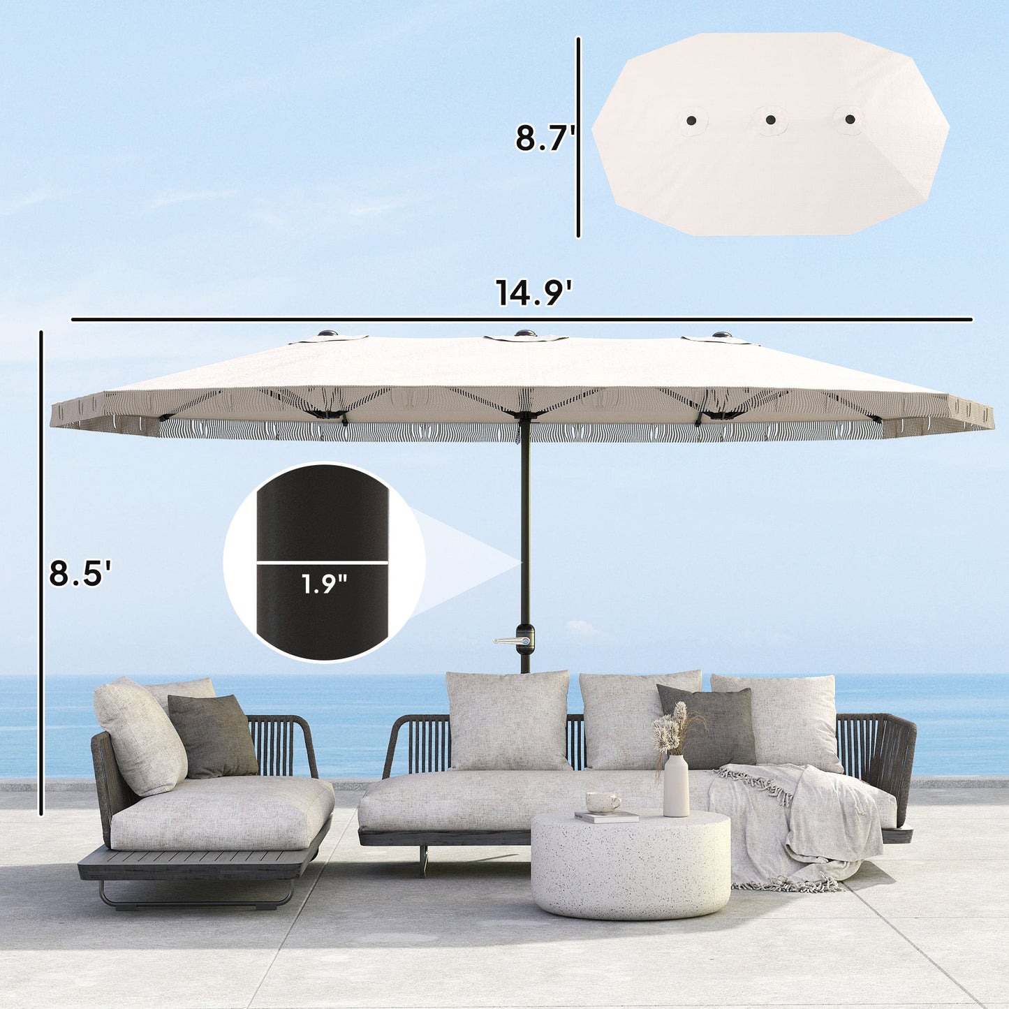 Extra Large Outdoor Umbrella with Fringe and Crank Handle