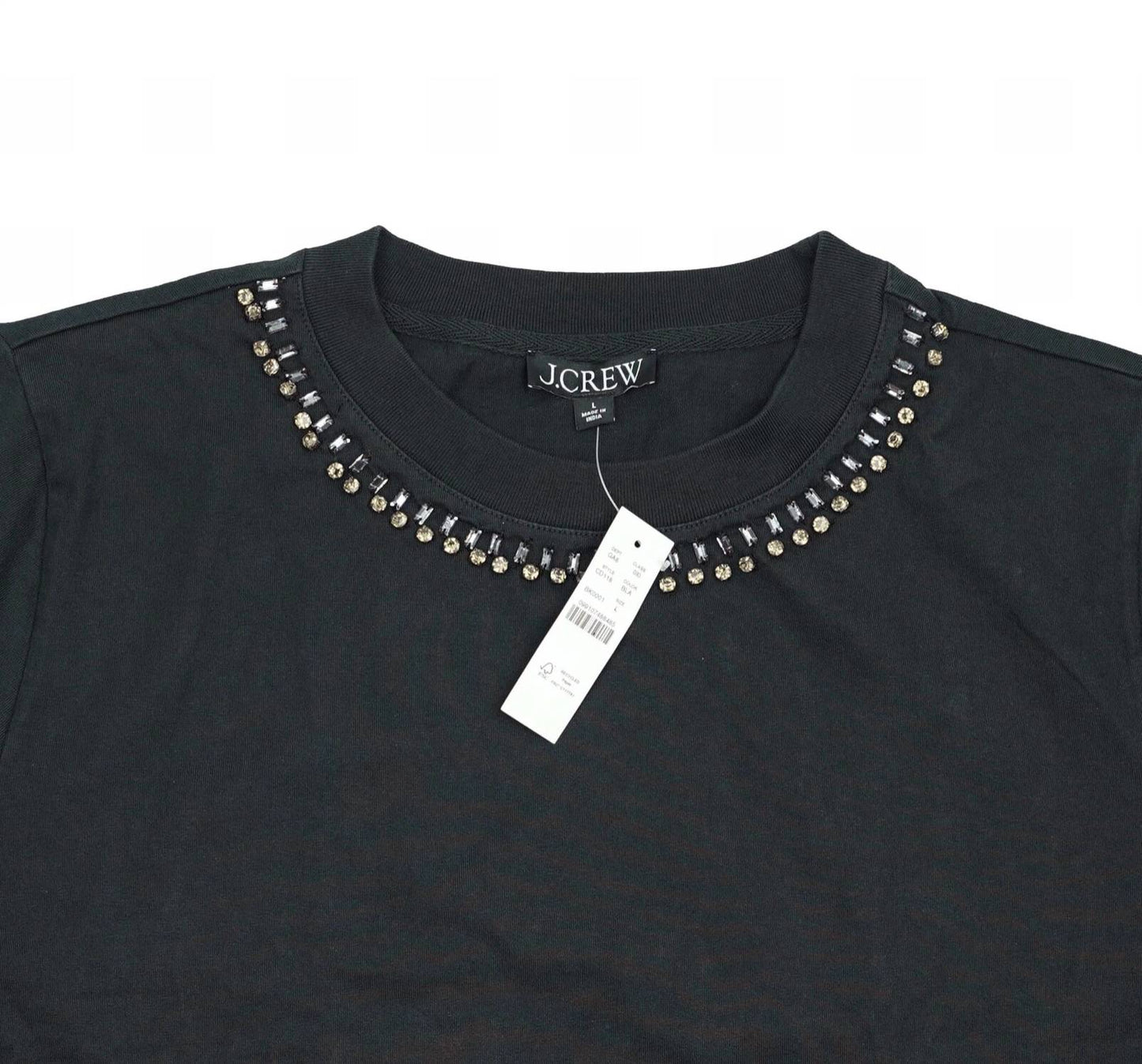 J.Crew - महिलाओं की रिलैक्स्ड क्रिस्टल-जड़ी क्रॉप टॉप हैवी जर्सी में