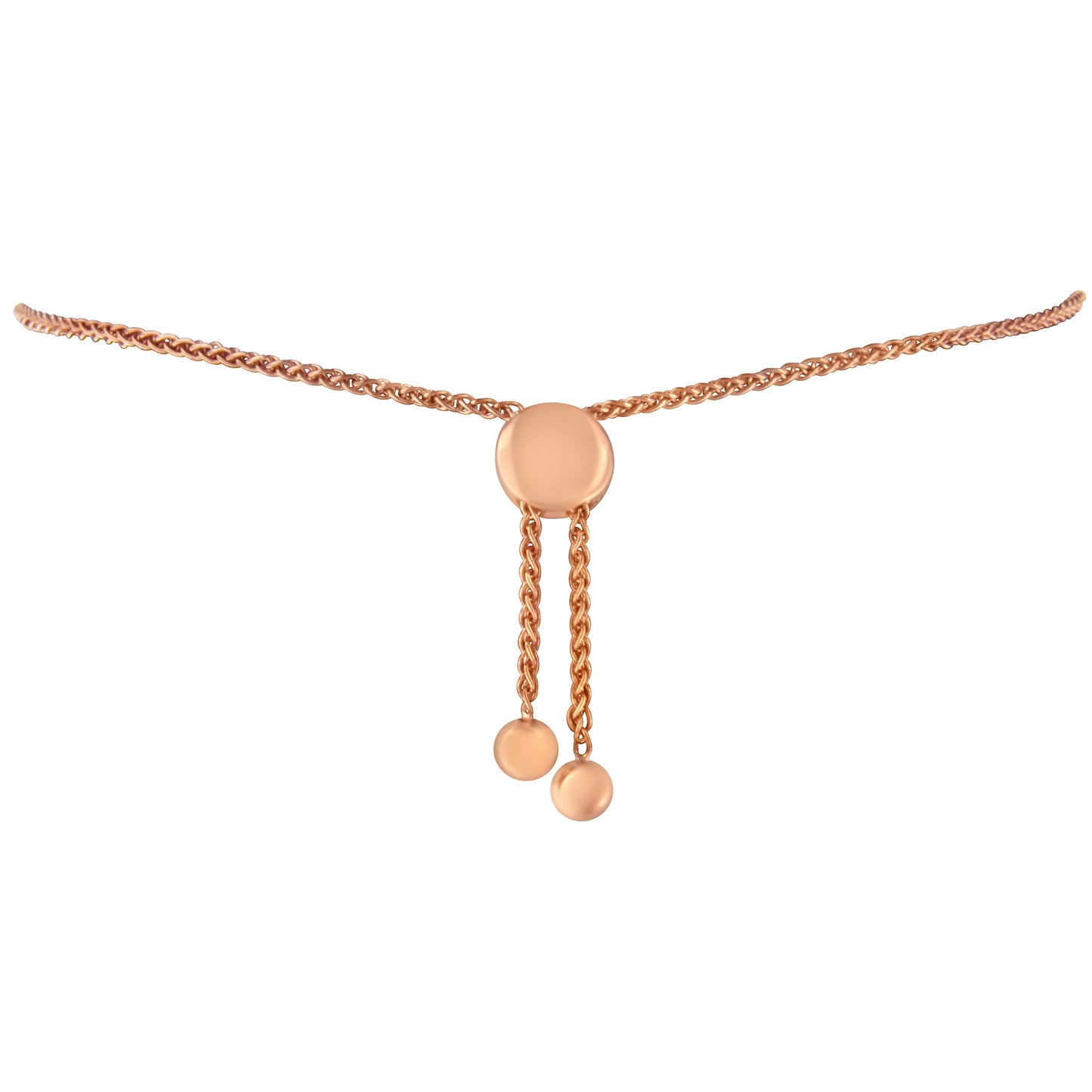 14K Rose Gold Plated .925 Sterling Silver Diamond Accent Circle and Heart Link Adjustable 6�������-10������� Bolo Bracelet