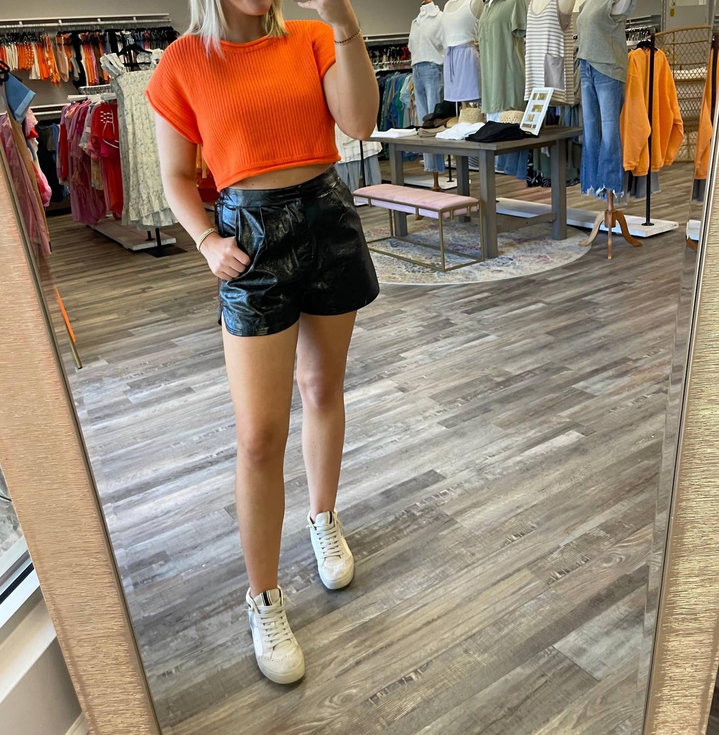 Entro - High Waisted Leather Shorts