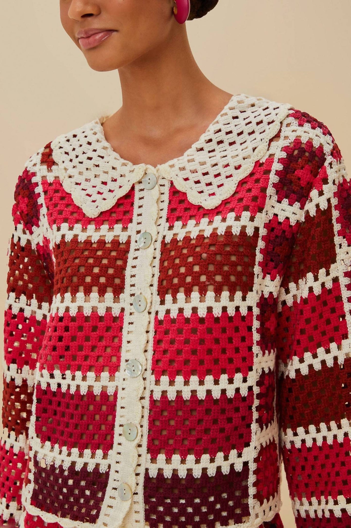 Farm Rio - Crochet Tiles Long Sleeve Cardigan
