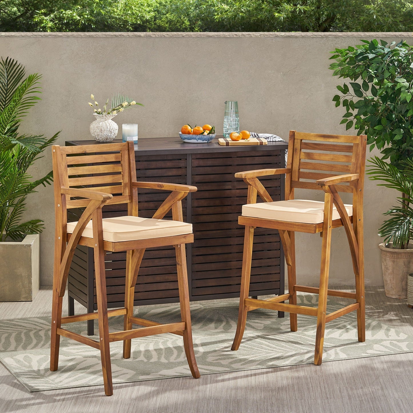 Barstool With Soft Curved Lines and Sturdy Frame (Set of 2) - Brown