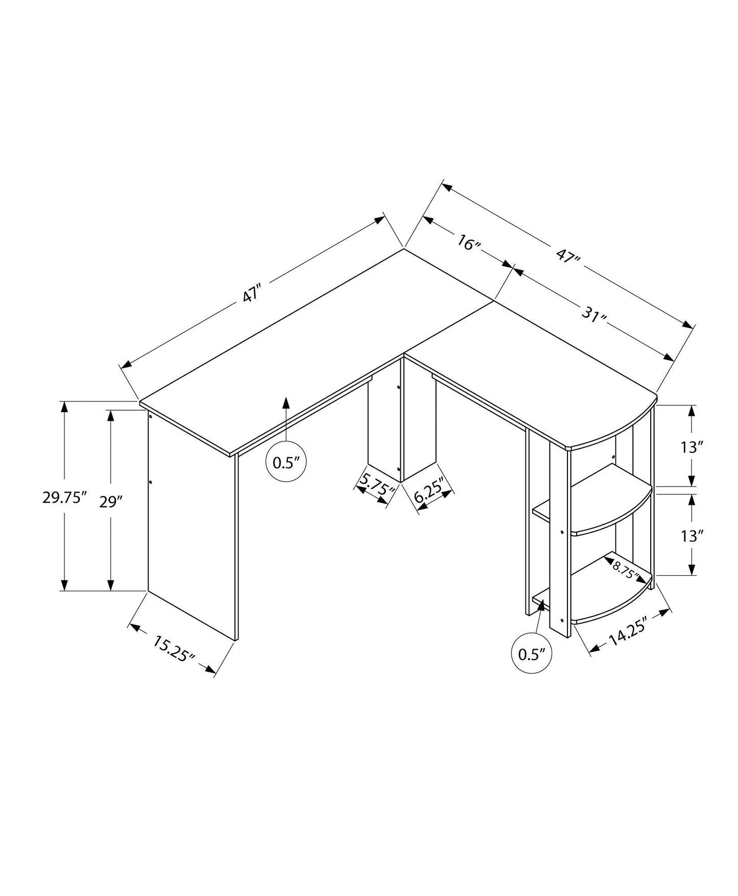Computer Desk, Home Office, Corner, Storage Shelves, L Shape, Walnut