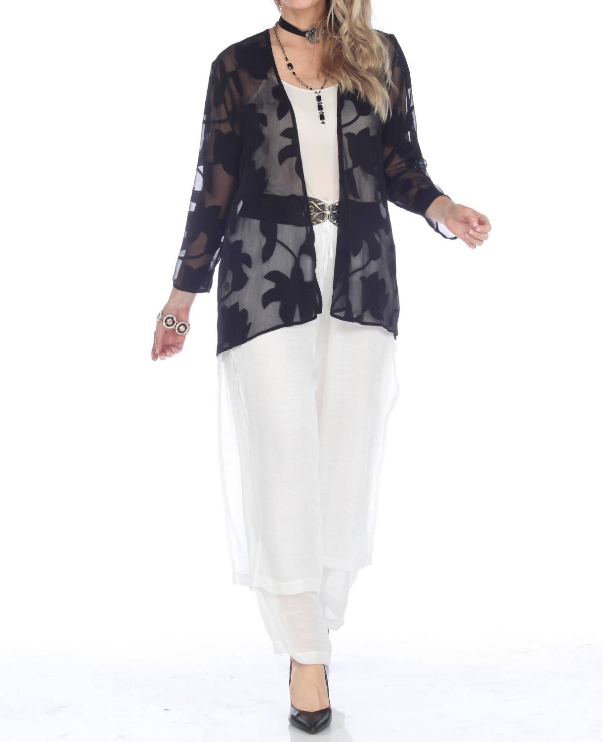 Arias - Floral Open-front Kimono Cardigan
