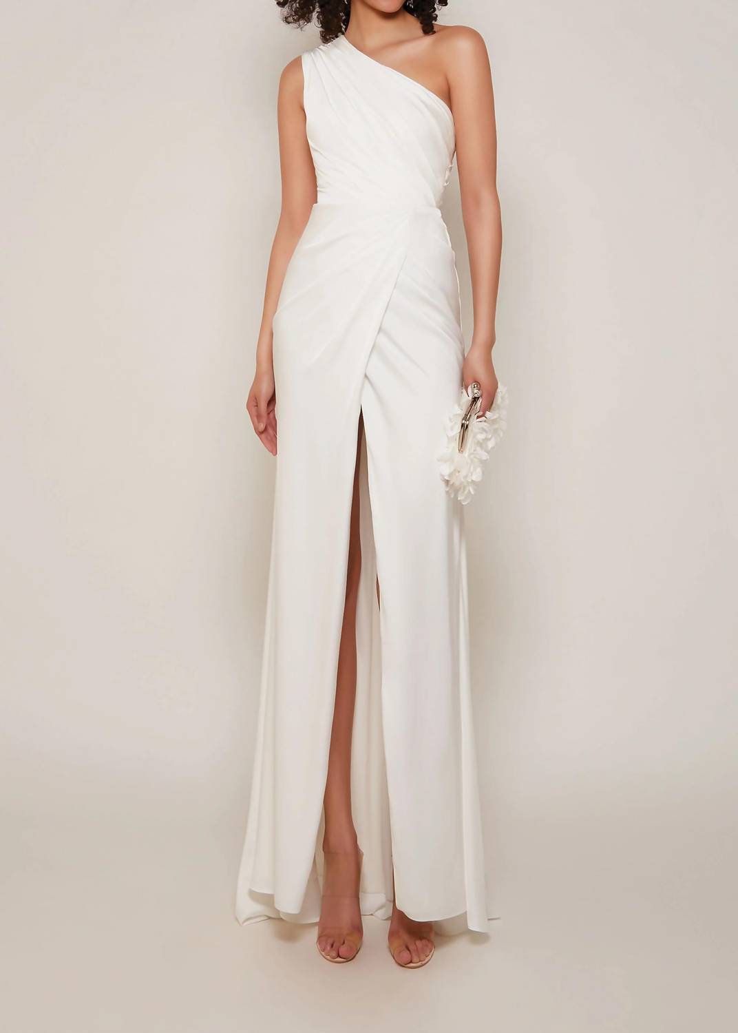 Alyce Paris - One Shoulder Neckline Slit A-line Dress