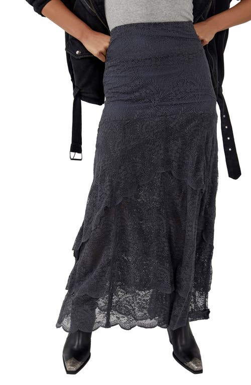 Free People Barnyard Tiered Lace Maxi Skirt in Ebony, Size 6