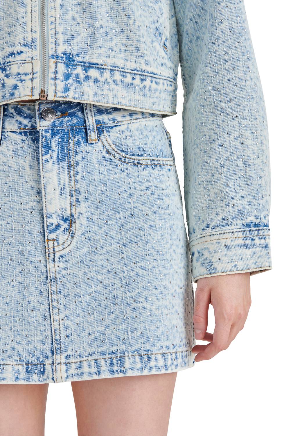 Steve Madden - Beck Embellished Textured Denim Mini Skirt