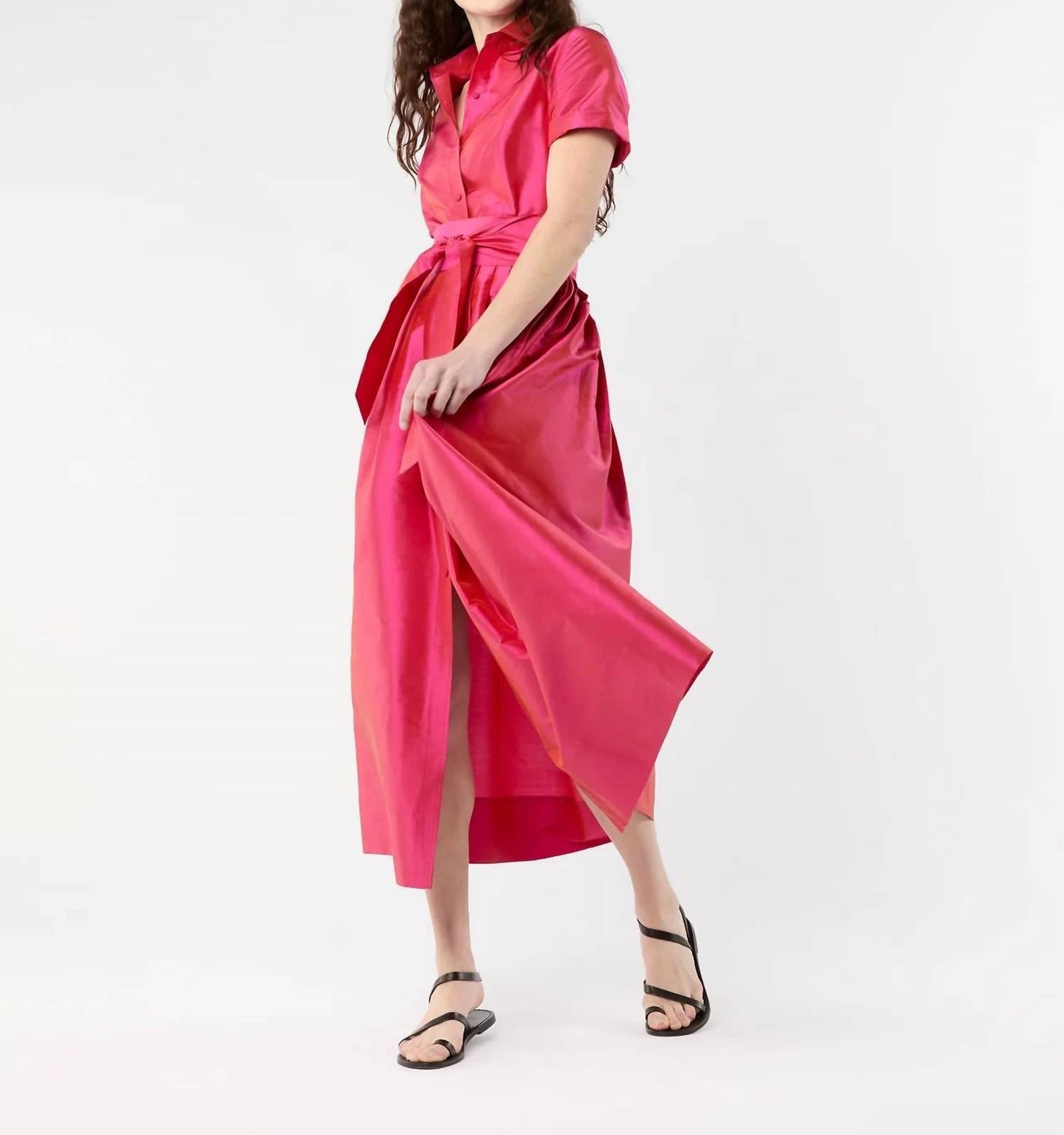 Ann Mashburn - Short-sleeved Classic Shirtwaist Maxi Dress