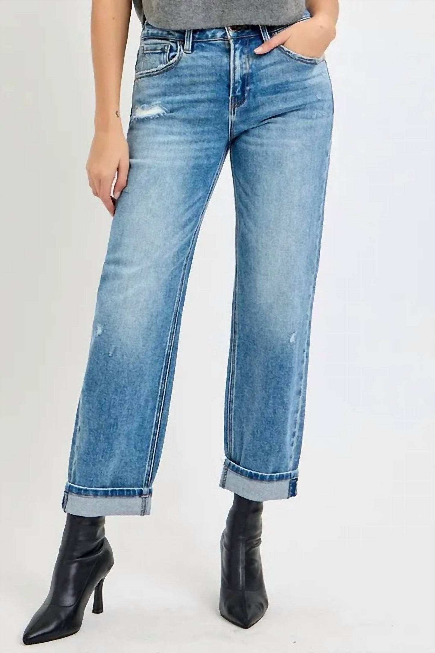 Trendsi - Women's Risen Full Size High Rise Ankle Boyfriend Distressed Jeans Plus Size