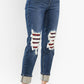 Judy Blue - “charlotte” Midrise Buffalo Plaid Patch Destroyed Boyfriend Jeans