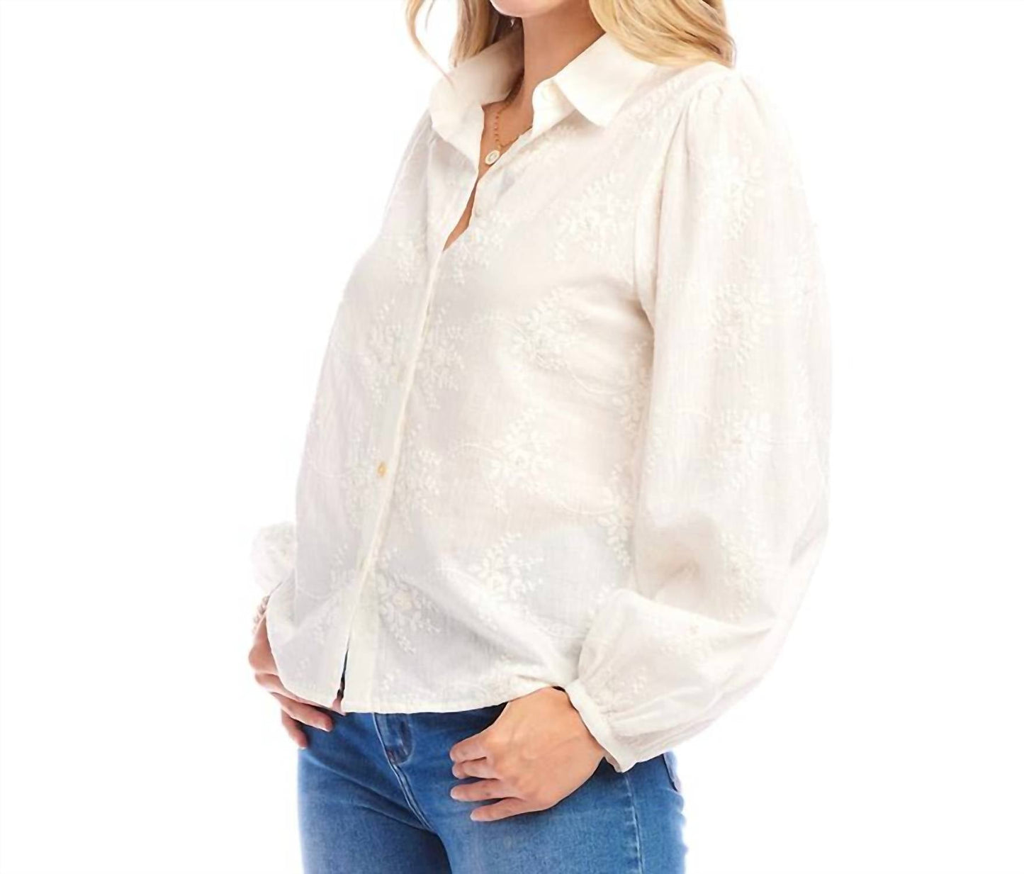Karen Kane - Embellished Puff Sleeve Shirt Top